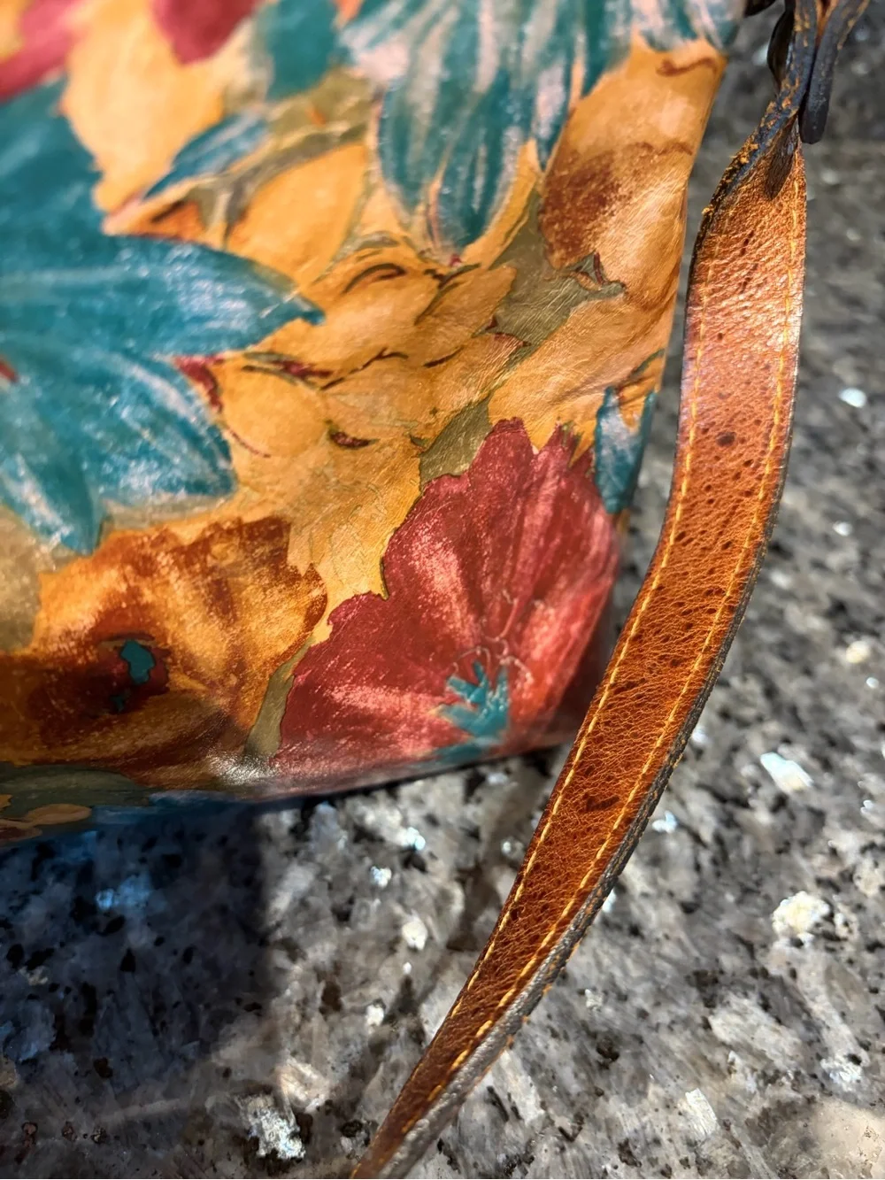 Patricia Nash Floral Crossbody Bag Brown Bright Floral Flowers Leather Boho